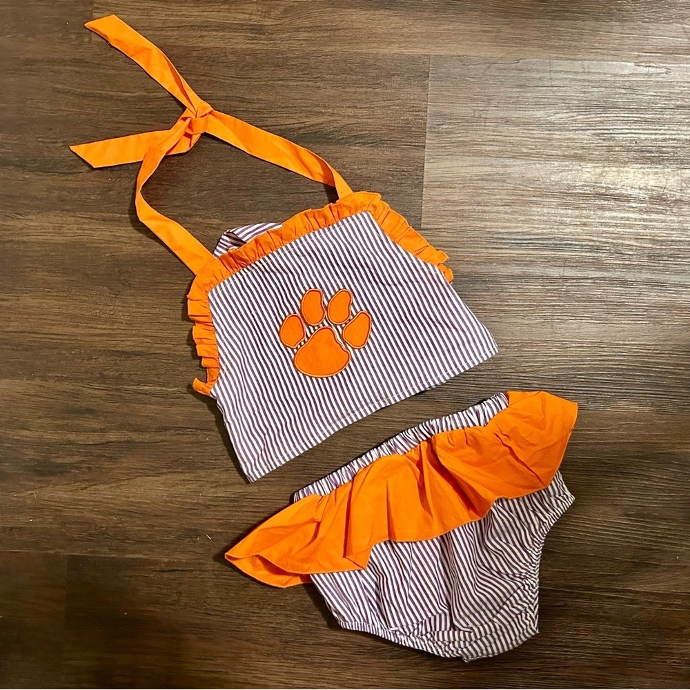 Baby girl Clemson Tigers 2 piece striped set size fits around 24months/2T